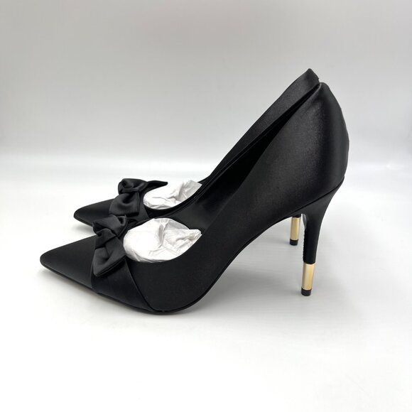 Nine West Womens Size 8.5 Black Satin Stiletto Heels Pumps Shoes With Bows‎ - Picture 5 of 15